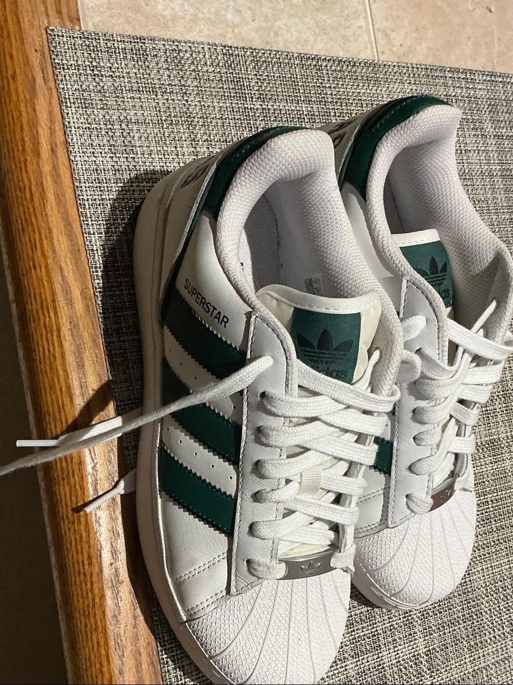 adidas Kids Superstar Sneakers in White with Green Accents